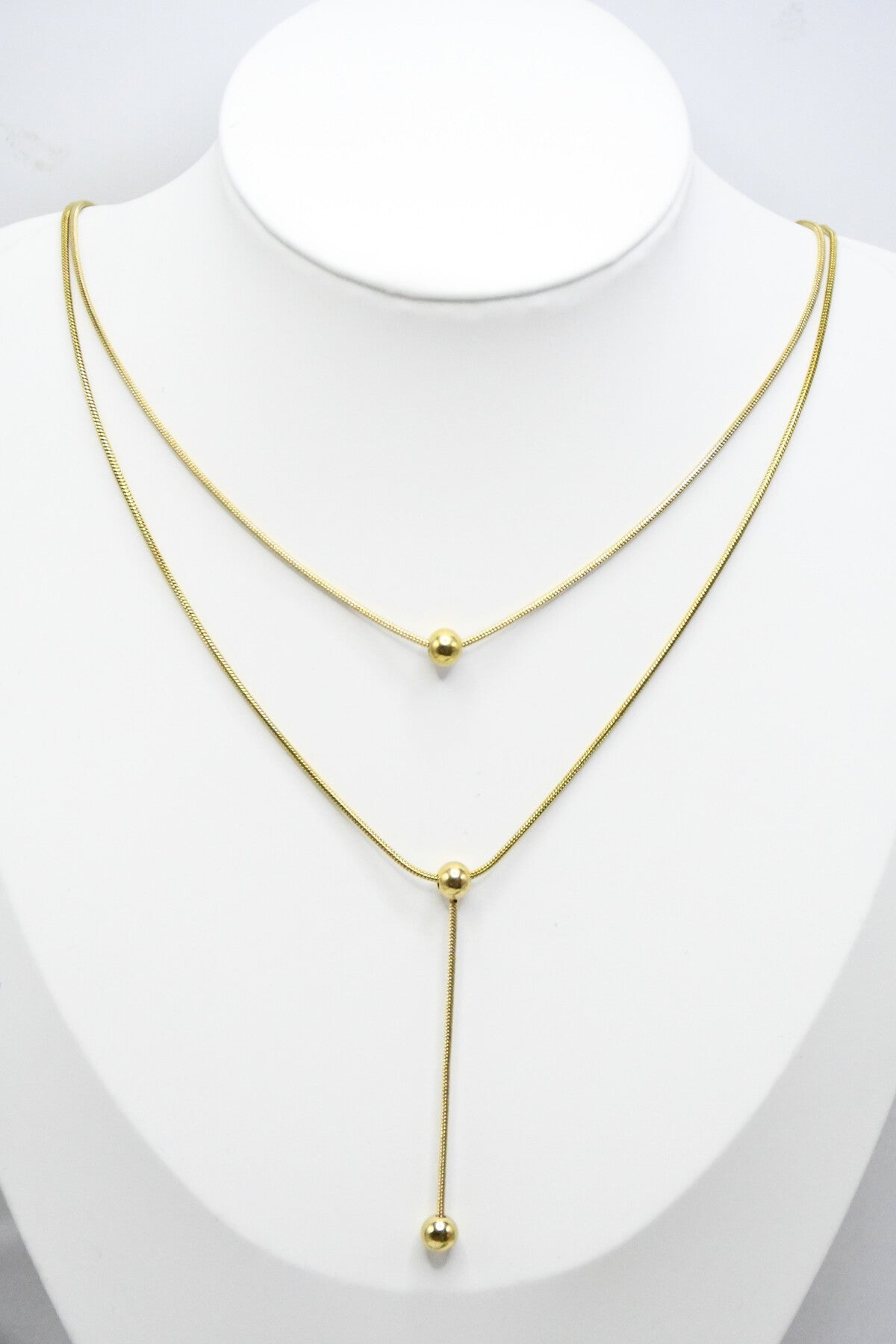COLLIER DOUBLE CHAINES BOULES doré