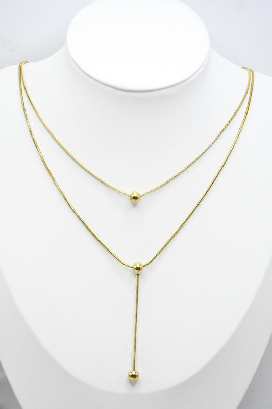 COLLIER DOUBLE CHAINES BOULES doré