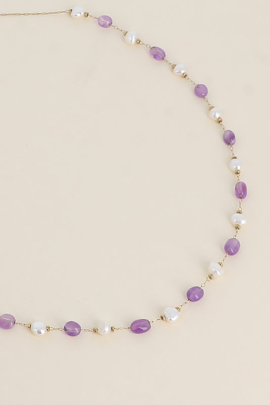 COLLIER NATHALIE PERLES D'EAU DOUCES ET PIERRES NATURELLES