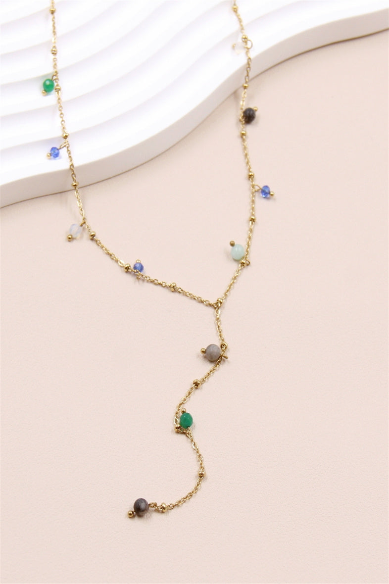 Collier "Y" Chaîne fine orné de pierre en acier inoxydable