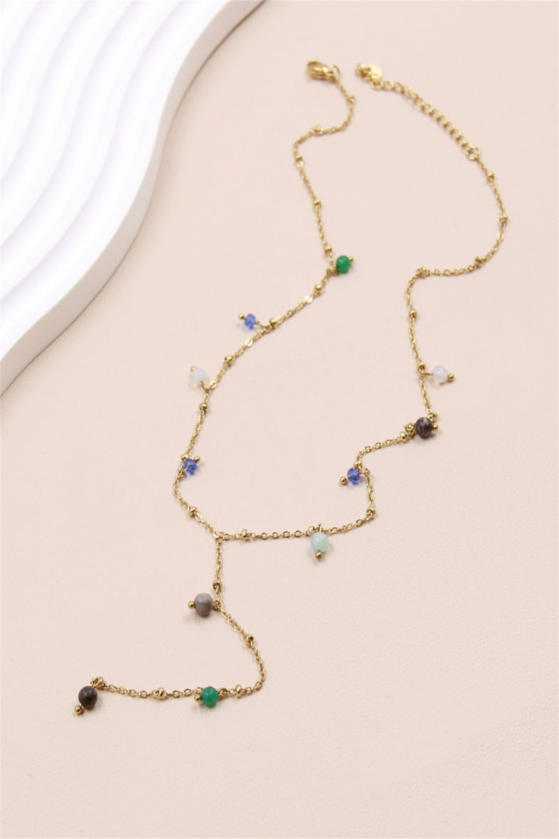 Collier "Y" Chaîne fine orné de pierre en acier inoxydable