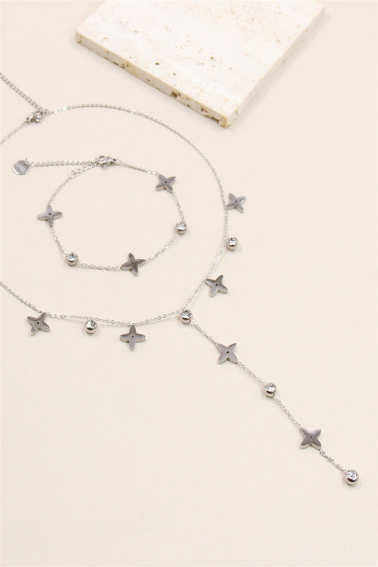 Parure étoile strass en acier inoxydable argentée