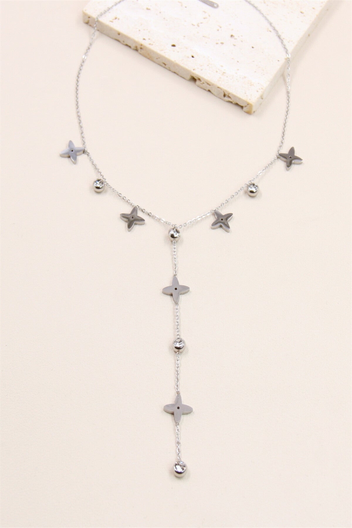 Parure étoile strass en acier inoxydable argentée