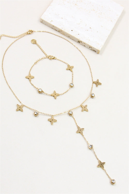 Parure étoile strass en acier inoxydable dorée