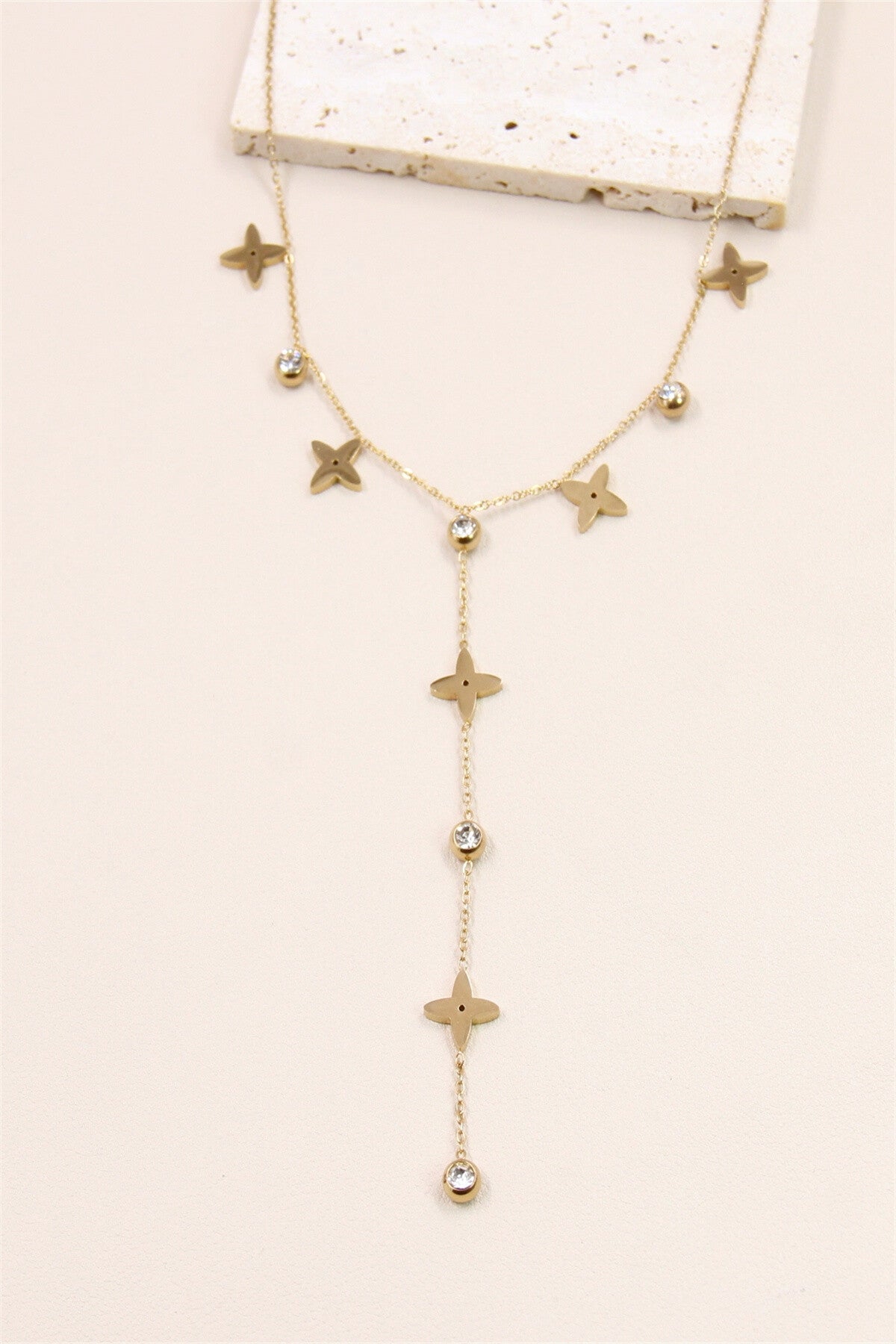 Parure étoile strass en acier inoxydable dorée