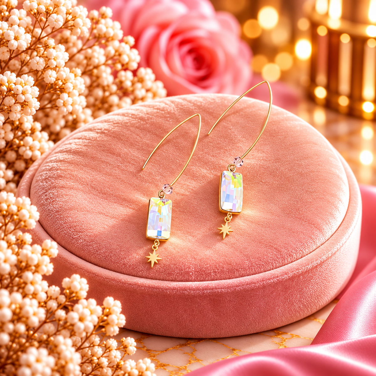 Boucles pendantes Brighid - ornées de cristaux de Swarovski® et étoile EFFET MULTICOLORE