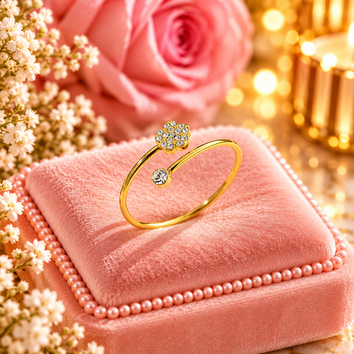 BAGUE FLEUR STRASS DOREE