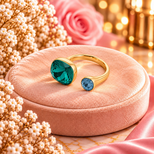 Bague Beata dorée - ornée de 2 cristaux de Swarovski® VERT FONCE
