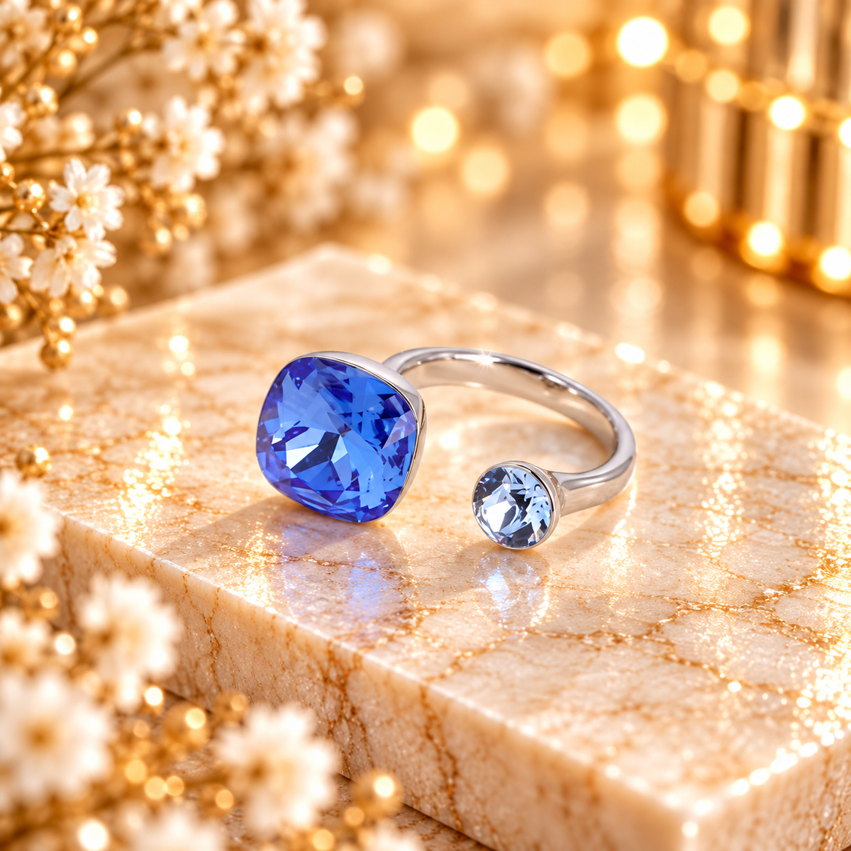 Bague Beata argentée - ornée de 2 cristaux de Swarovski® BLEU ROI