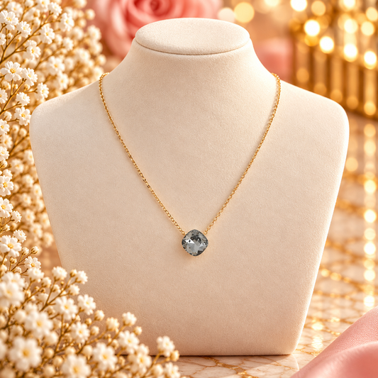 Collier doré - maille forçat, orné de cristaux de Swarovski® GRIS