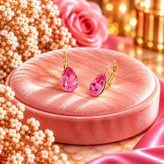 Boucles dormeuses Bertille dorées - goutte - ornées de cristaux de Swarovski® ROSE