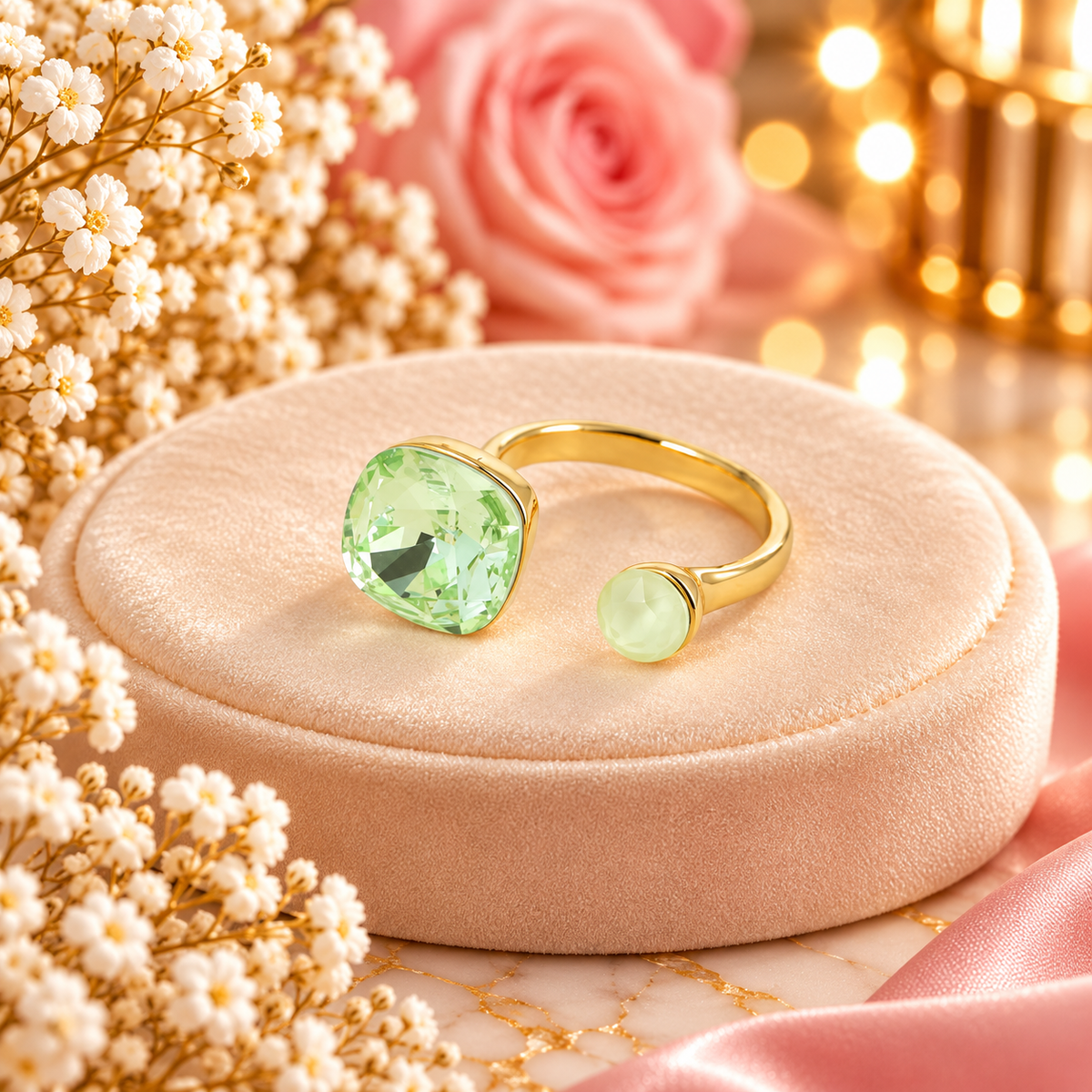 Bague Beata dorée - ornée de 2 cristaux de Swarovski® vert d'eau