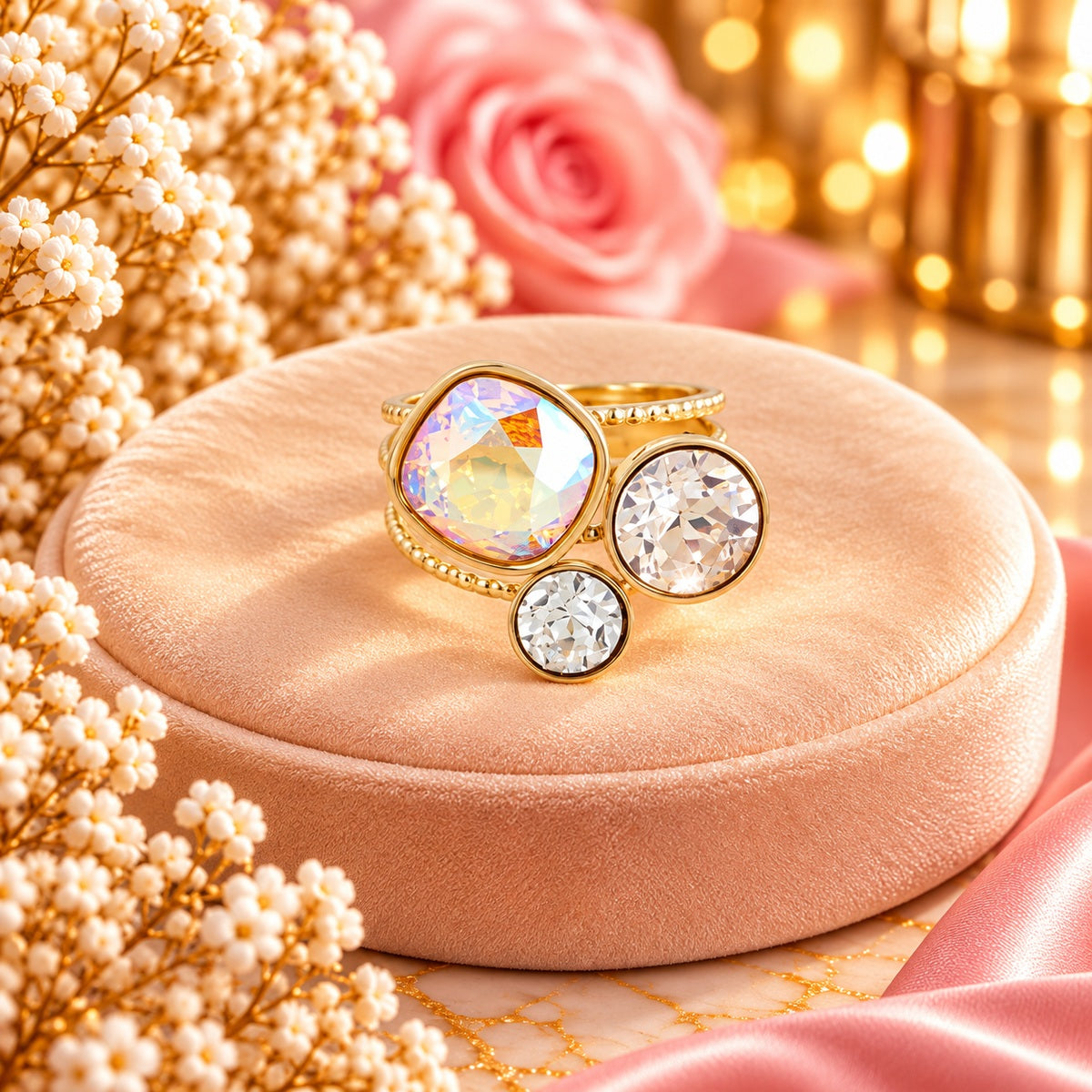 Bague trilogie dorée ornée de cristaux de Swarovski® JAUNE