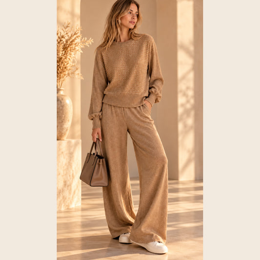 ENSEMBLE LUREX AVEC STRASS BEIGE