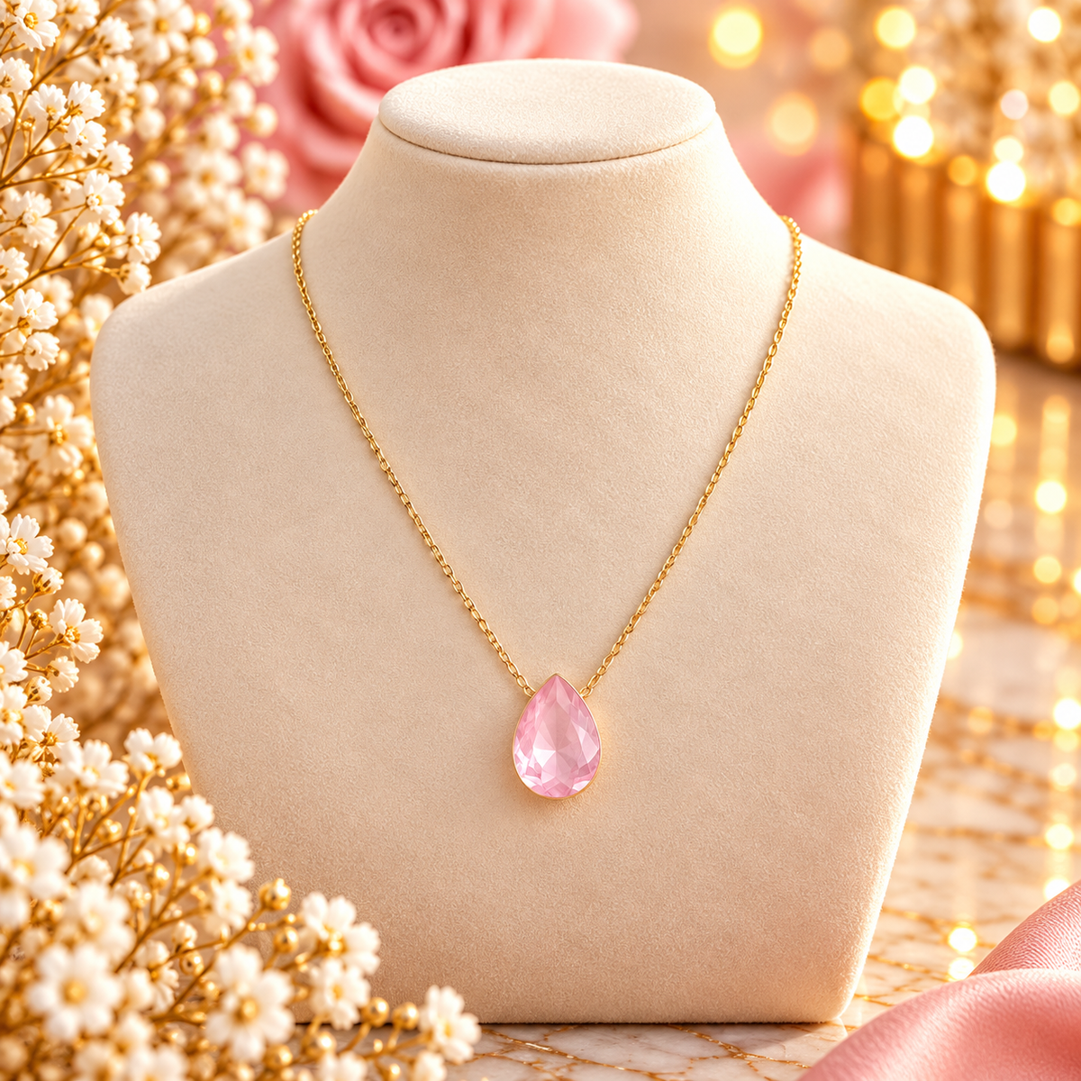 Collier Bertille doré - orné de cristaux de Swarovski® - forme goutte BLUSH