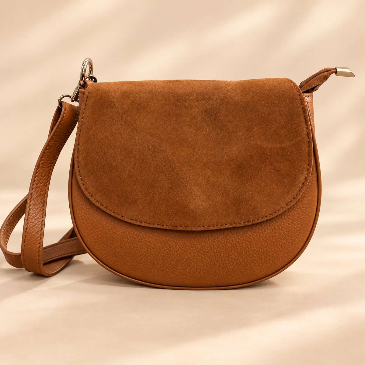 SAC CUIR ET DAIM HERMINE MARRON