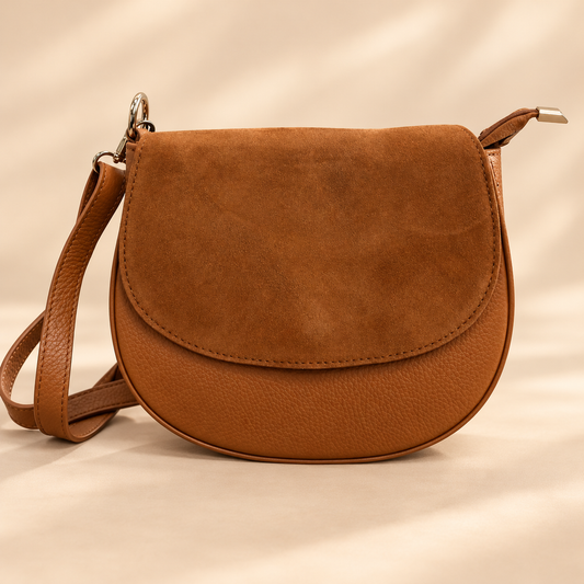 SAC CUIR ET DAIM HERMINE MARRON