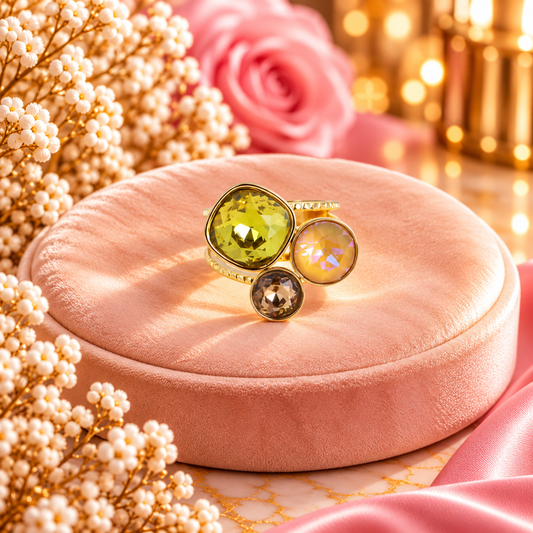 Bague trilogie dorée ornée de cristaux de Swarovski® MOUTARDE