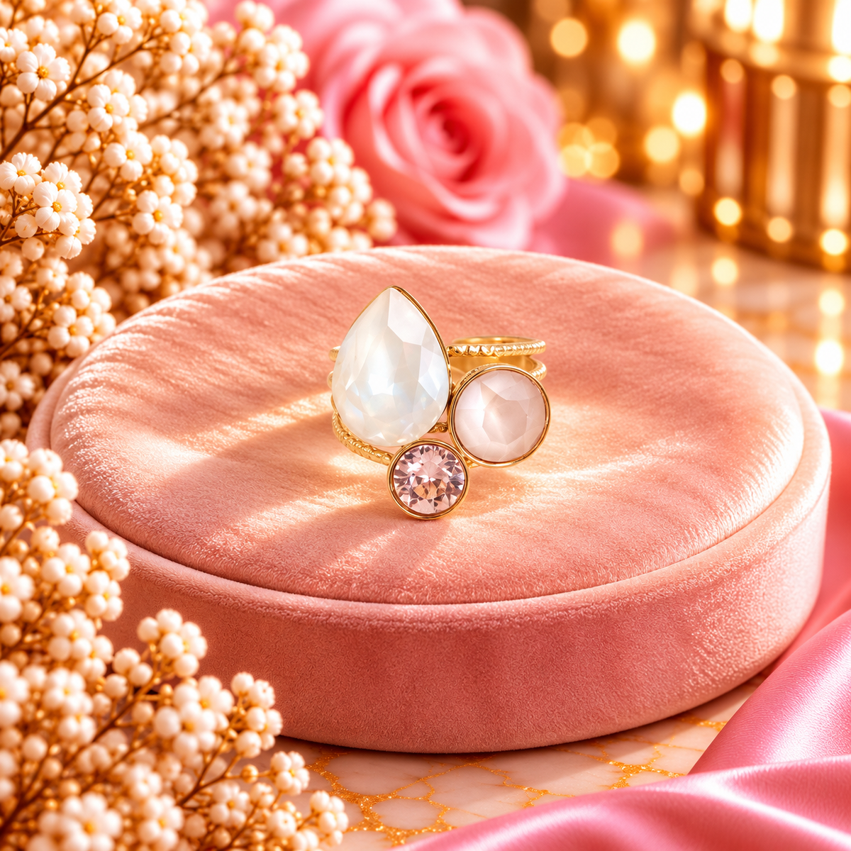 Bague Trilogie goutte - ornée de cristaux de Swarovski® IVOIRE