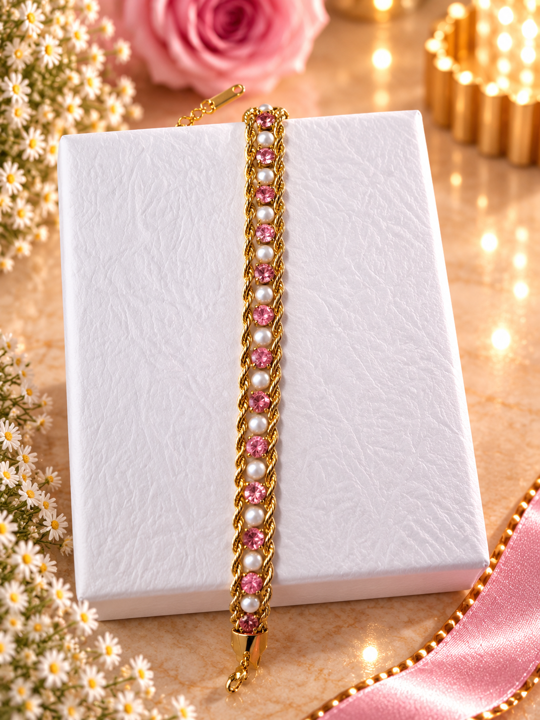 BRACELET LOUISA DORE ROSE