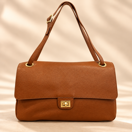 SAC MAEL CAMEL EN CUIR GRAINE AVEC RABAT