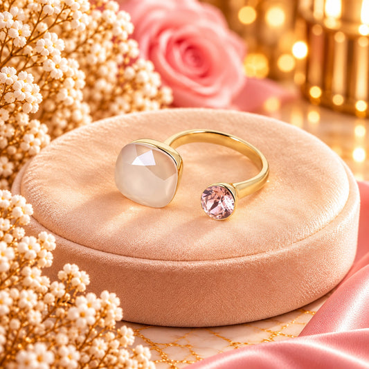 Bague Beata dorée - ornée de 2 cristaux de Swarovski® IVOIRE